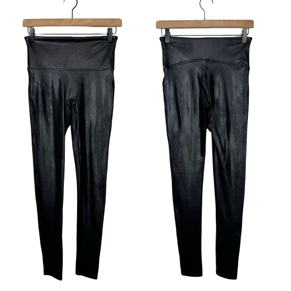 Spanx Classic Black Faux Leather High Waist Ankle Length Compression Leggings - Picture 3 of 8